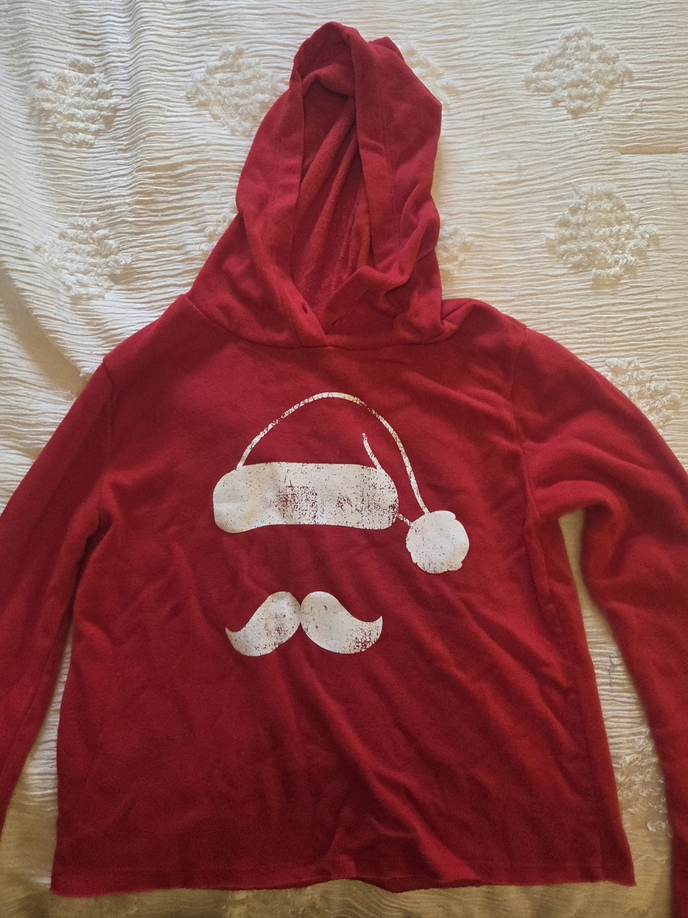 Womens Red Hooded Santa Holiday Graphic Hoodie